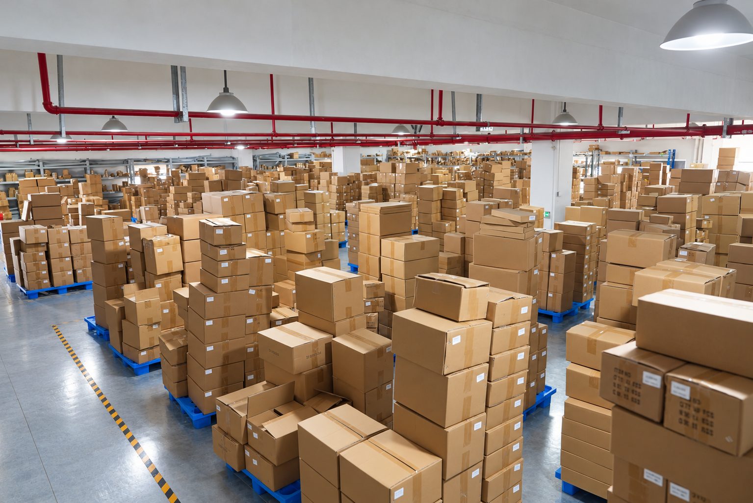 Packed cartons in the storage area.