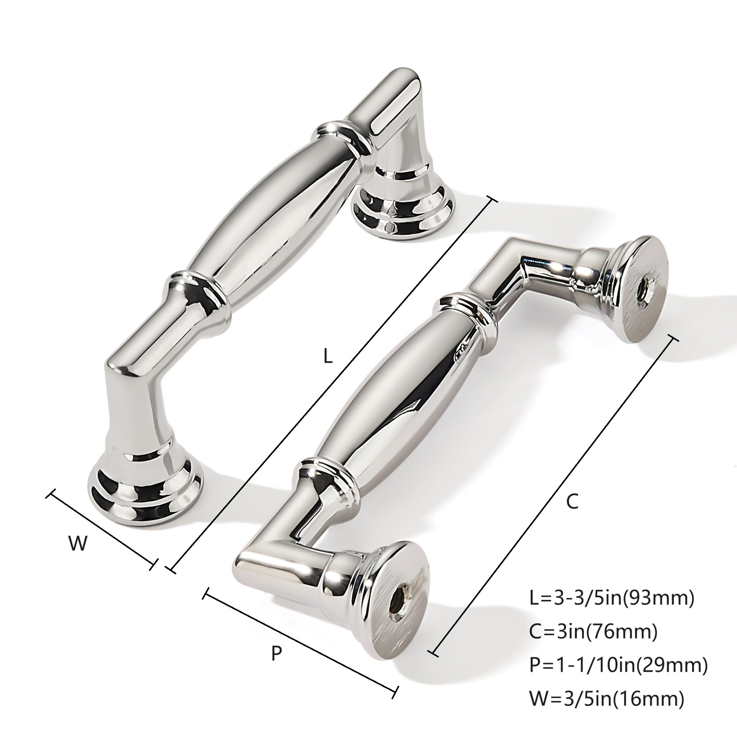DESIGN299 Polished Nickel Cabinet Pulls CTC 3 in (76 mm)