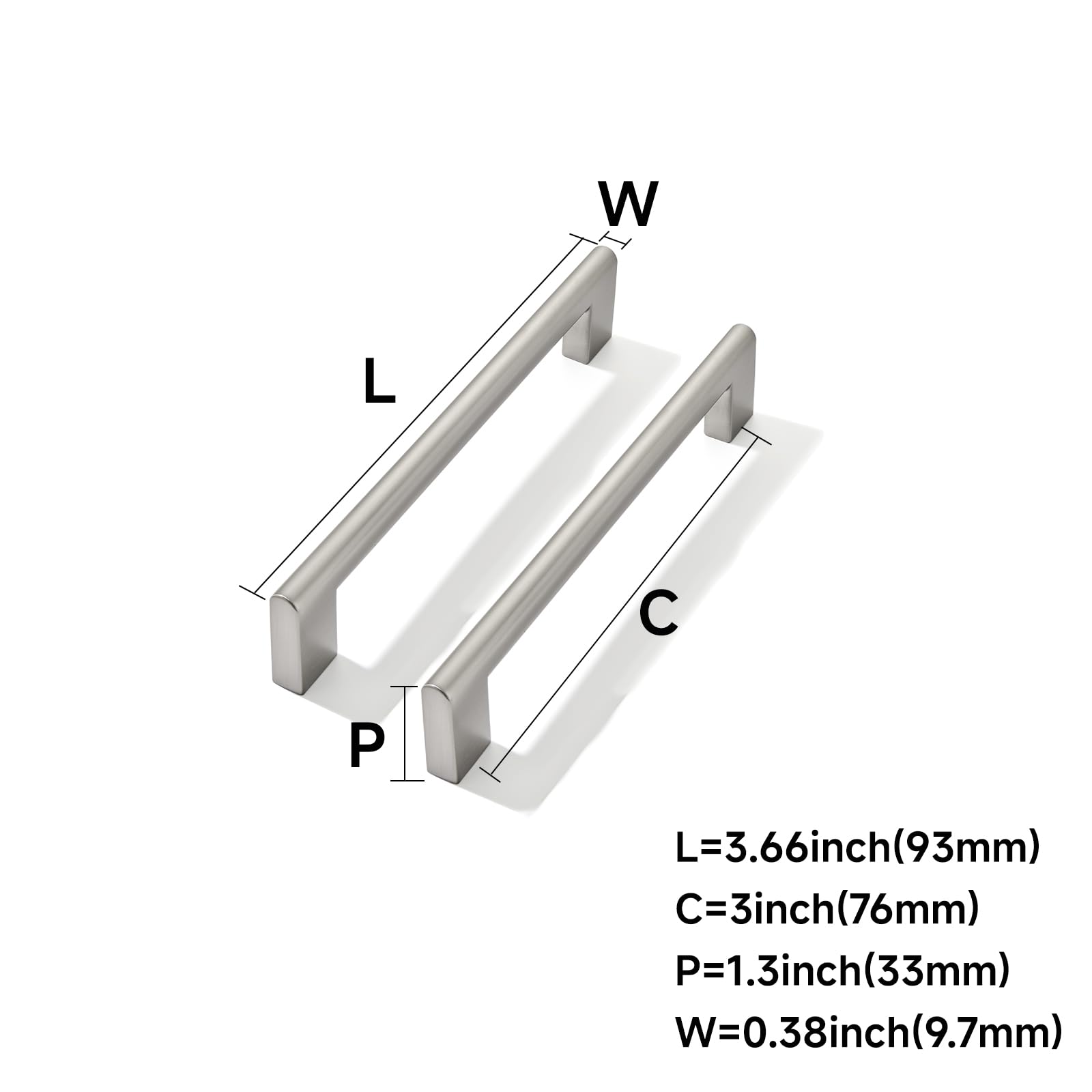 DESIGN296 Brushed Nickel Cabinet Pulls CTC 3 in (76 mm)