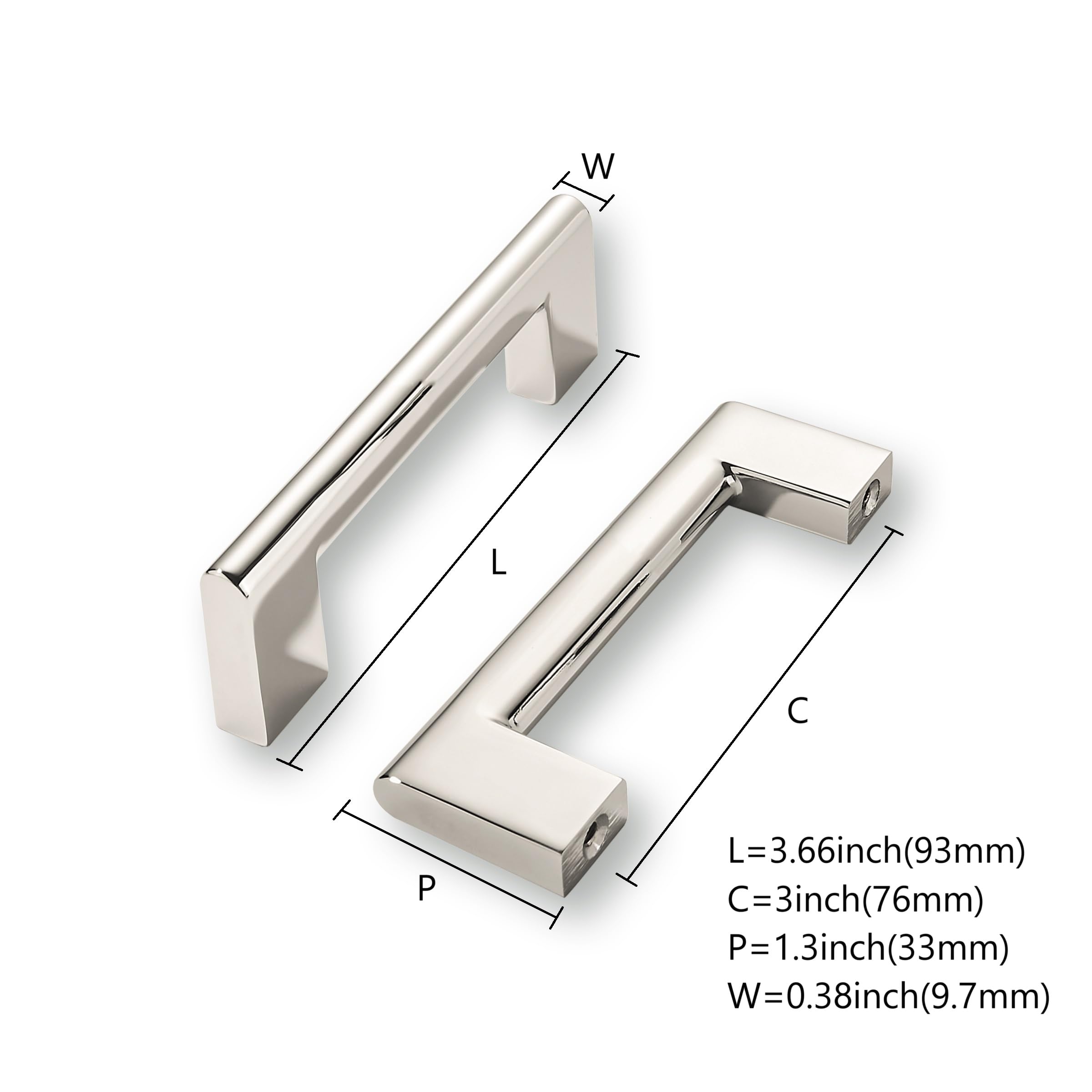 DESIGN296 Polished Nickel Cabinet Pulls CTC 3 in (76 mm)