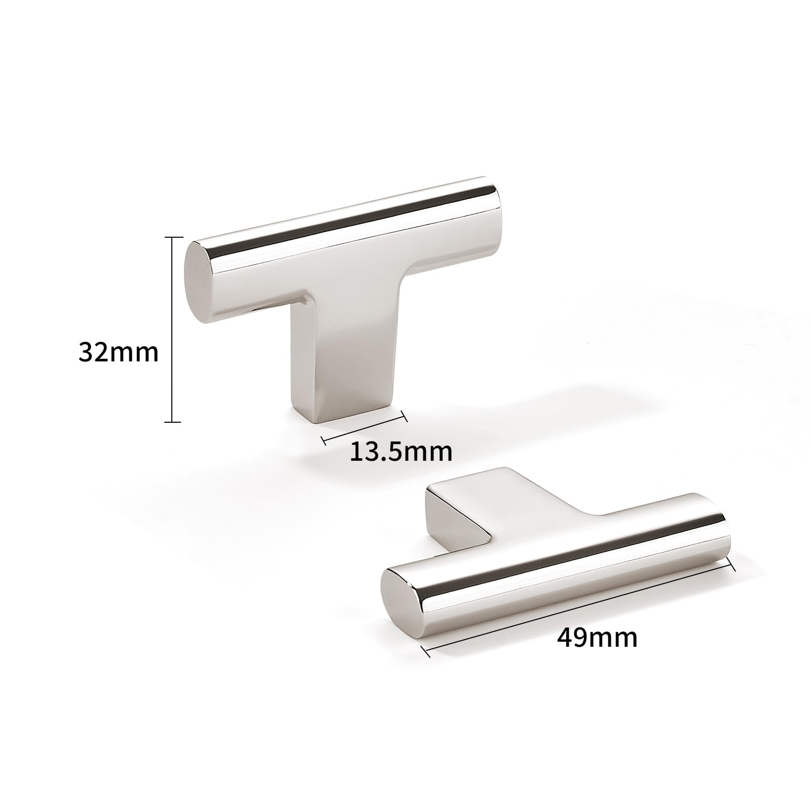 DESIGN296 T - Bar Knob, Polished Nickel, DIA 2 in (50 mm)
