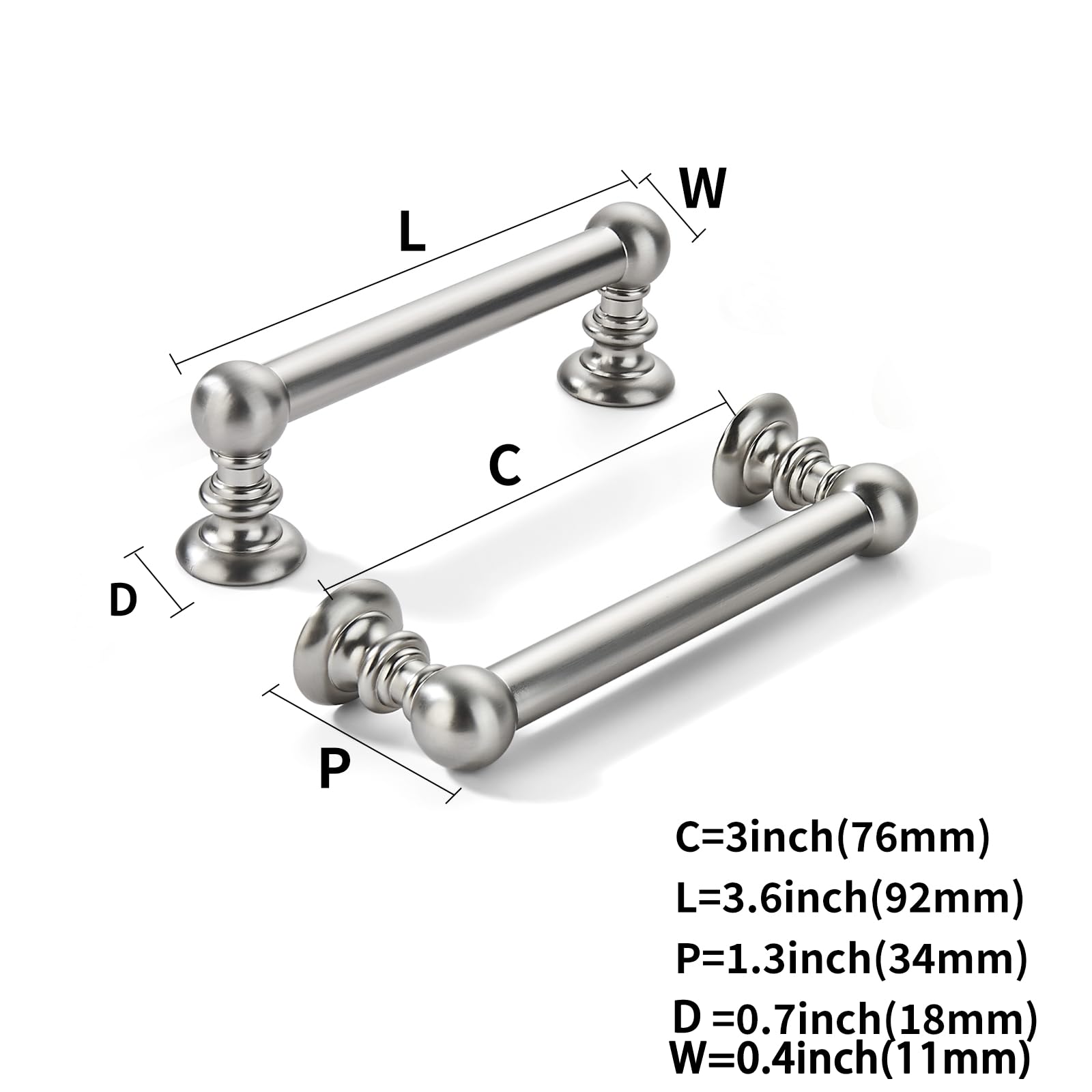 DESIGN362 Brushed Nickel Cabinet Pulls CTC 3 in (76 mm)