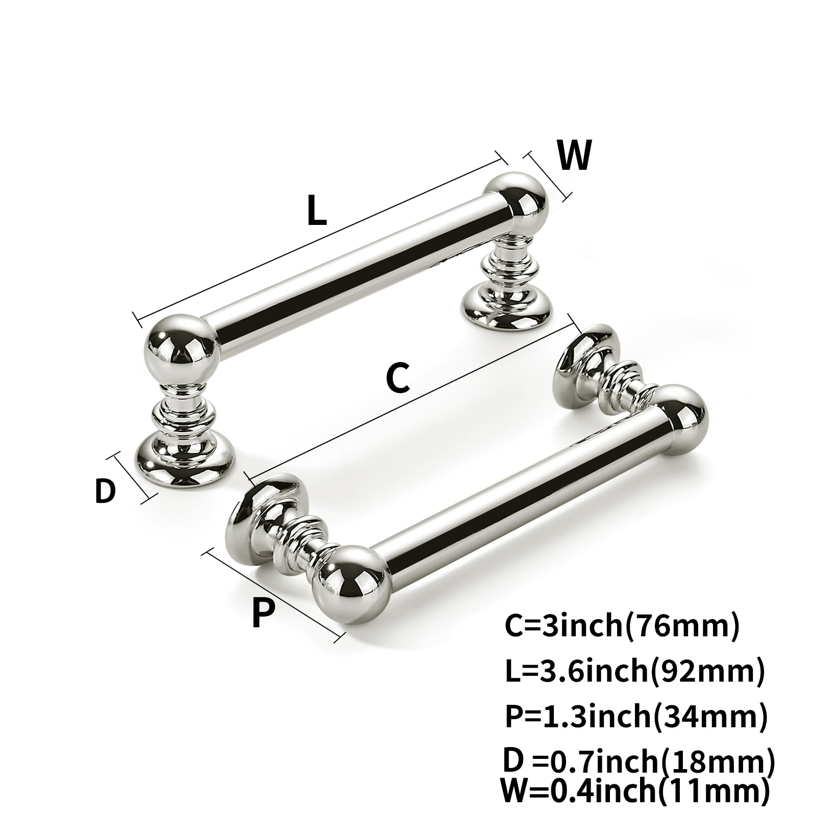 DESIGN362 Polished Nickel Cabinet Pulls CTC 3 in (76 mm)