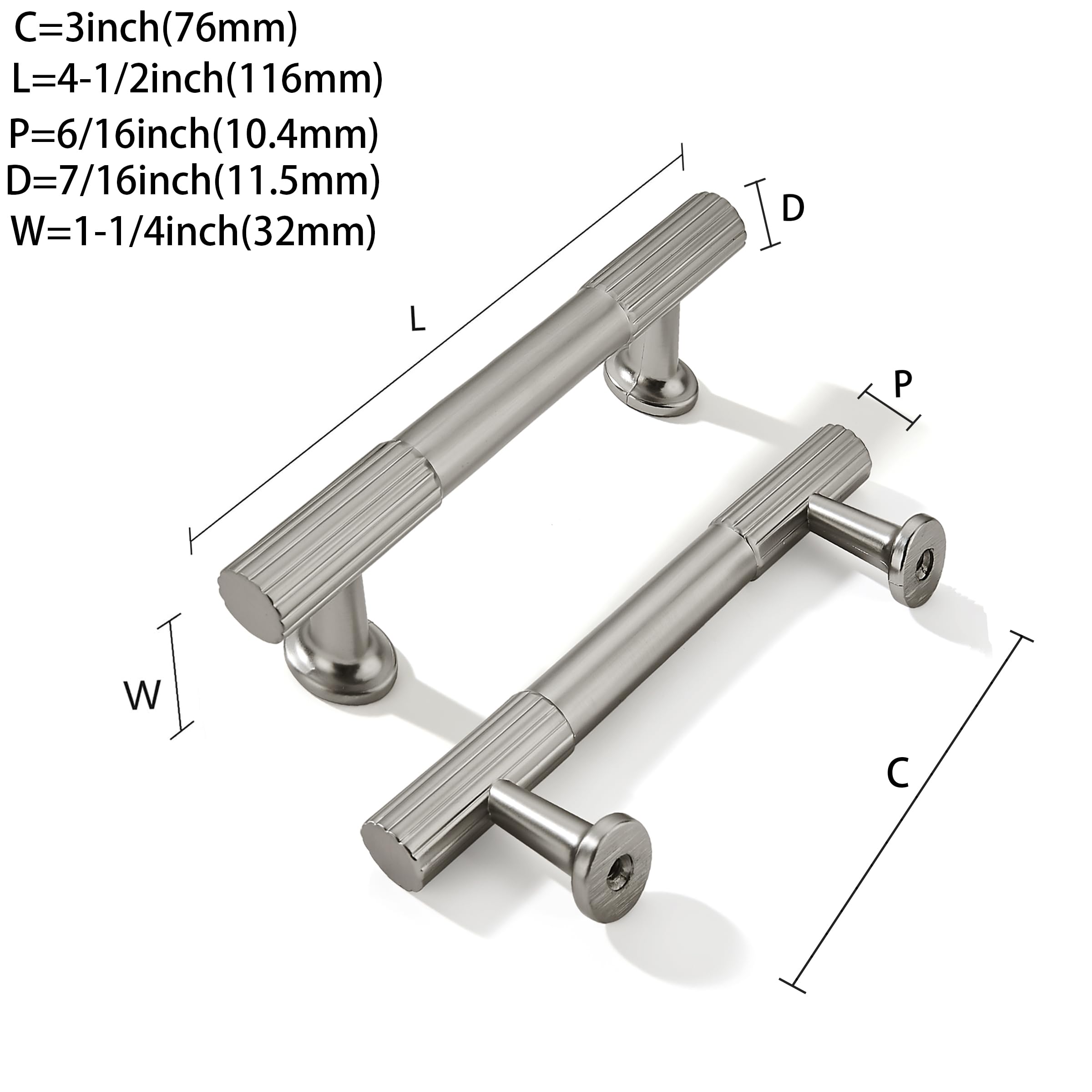 DESIGN302 Brushed Nickel Cabinet Pulls CTC 3 in (76 mm)
