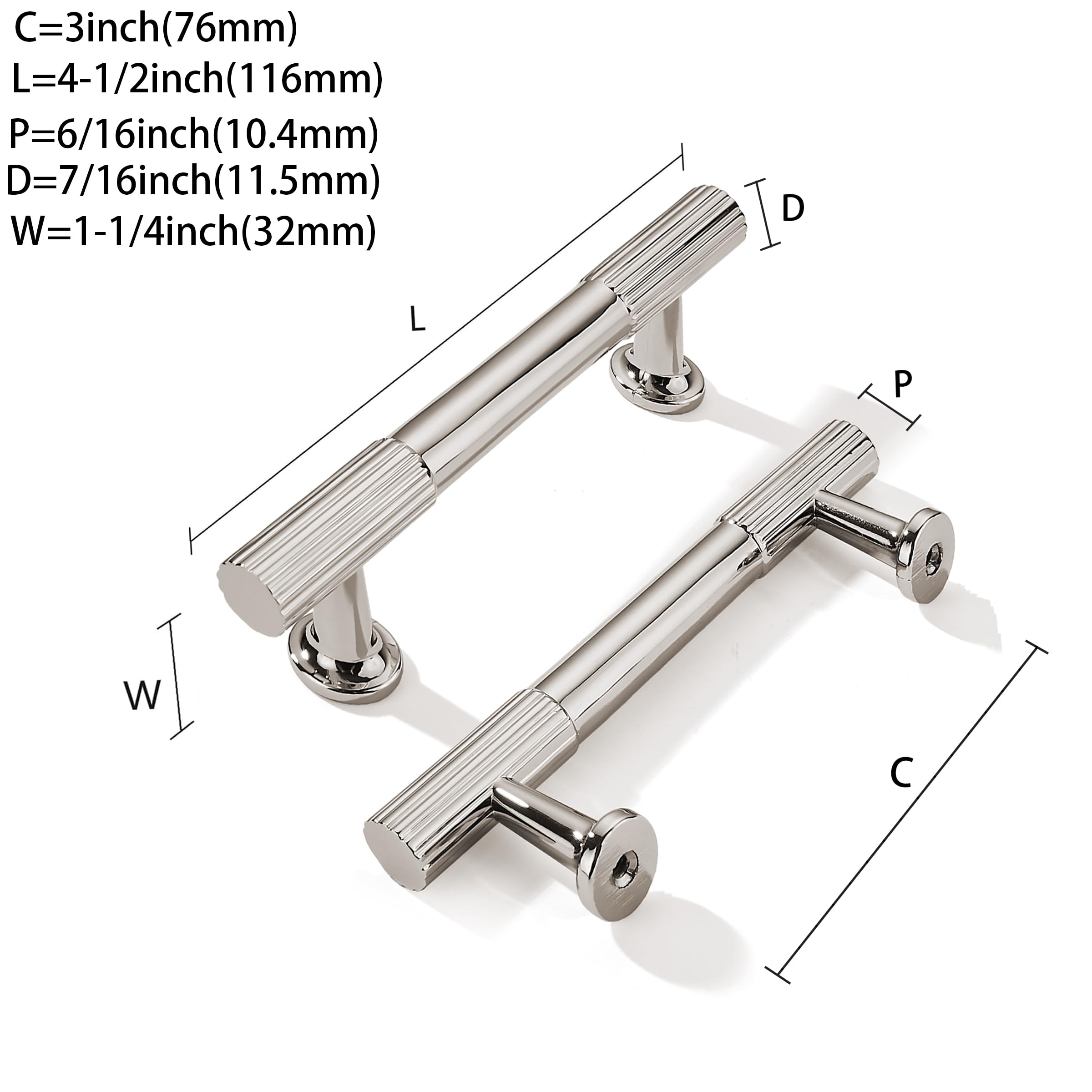 DESIGN302 Polished Nickel Cabinet Pulls CTC 3 in (76 mm)