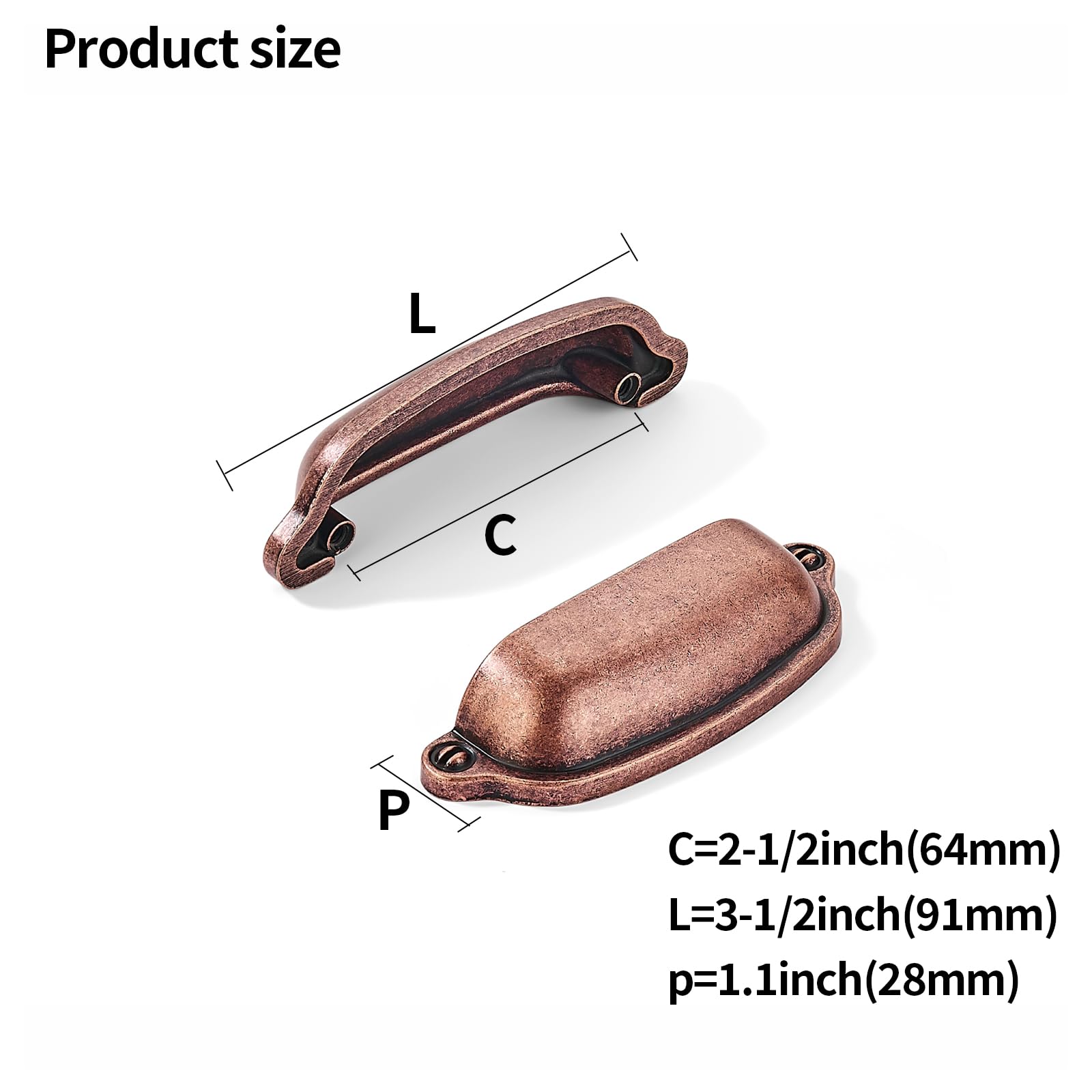 DESIGN357 Antique Copper Cabinet Pulls CTC 2 - 1/2 in (64 mm)