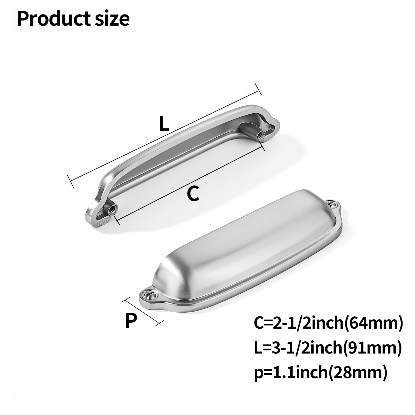 DESIGN357 Brushed Nickel Cabinet Pulls CTC 2 - 1/2 in (64 mm)