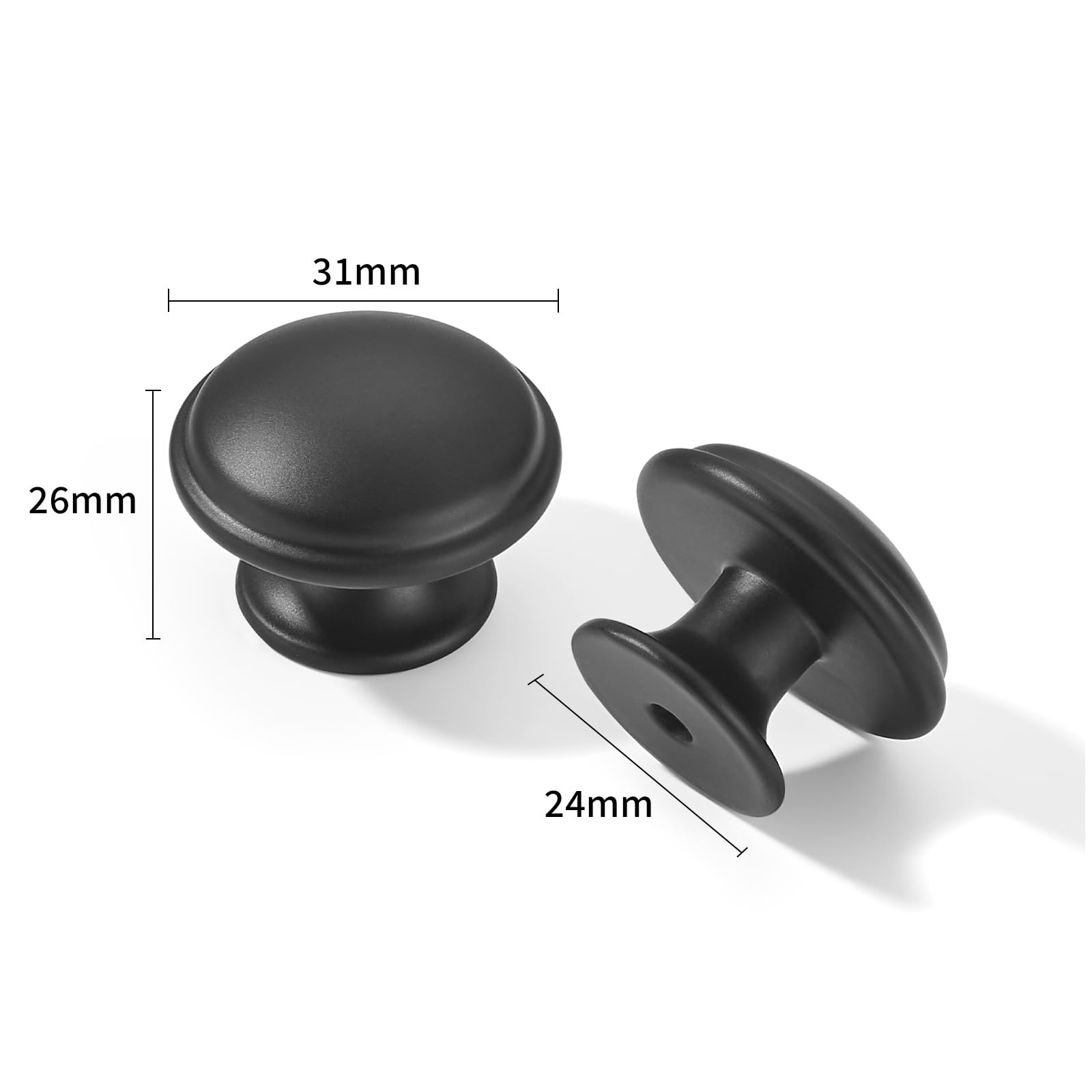 DESIGN374 Round Knob, Matte Black, DIA 1 - 1/4 in (32 mm)