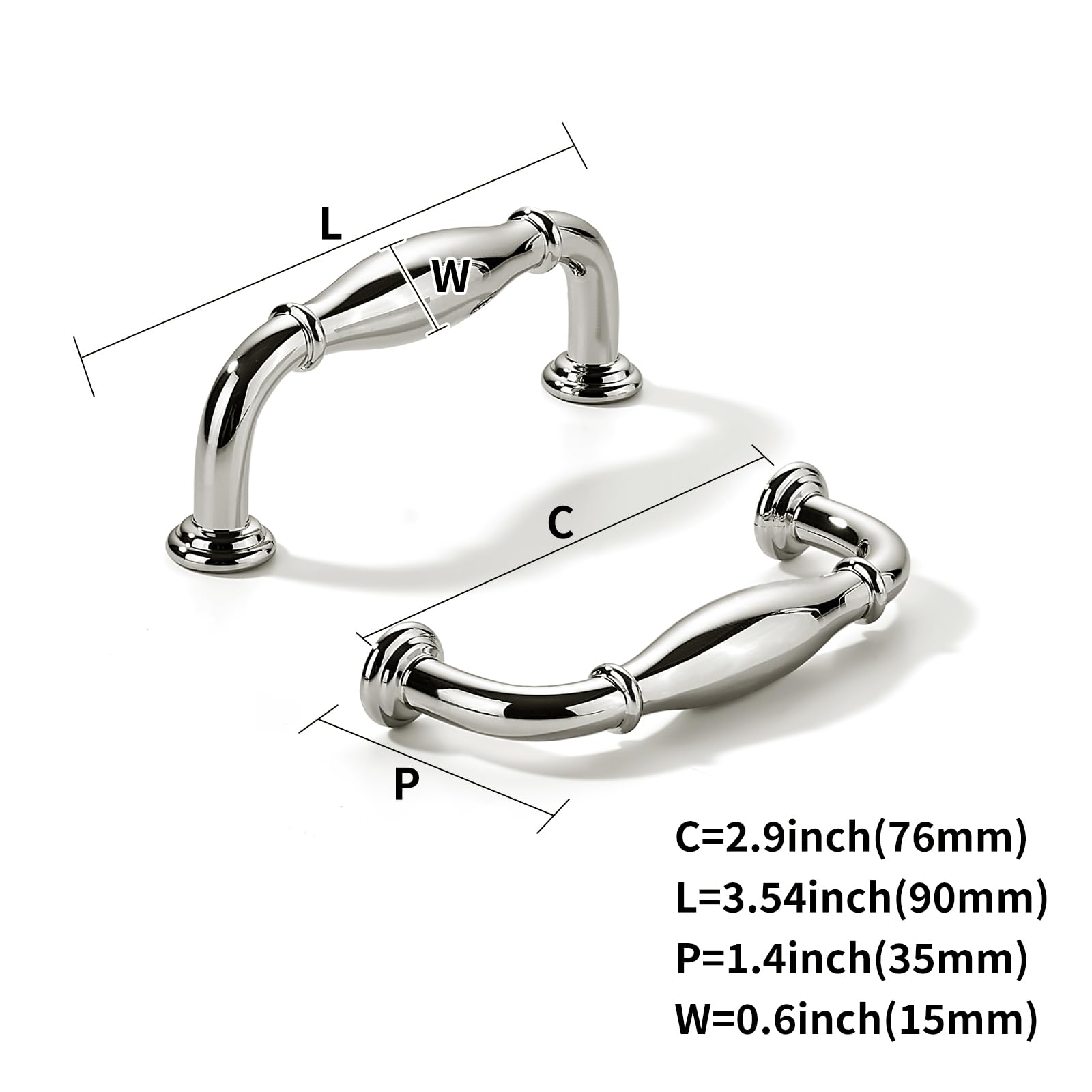 DESIGN374 Polished Nickel Cabinet Pulls CTC 3 in (76 mm)