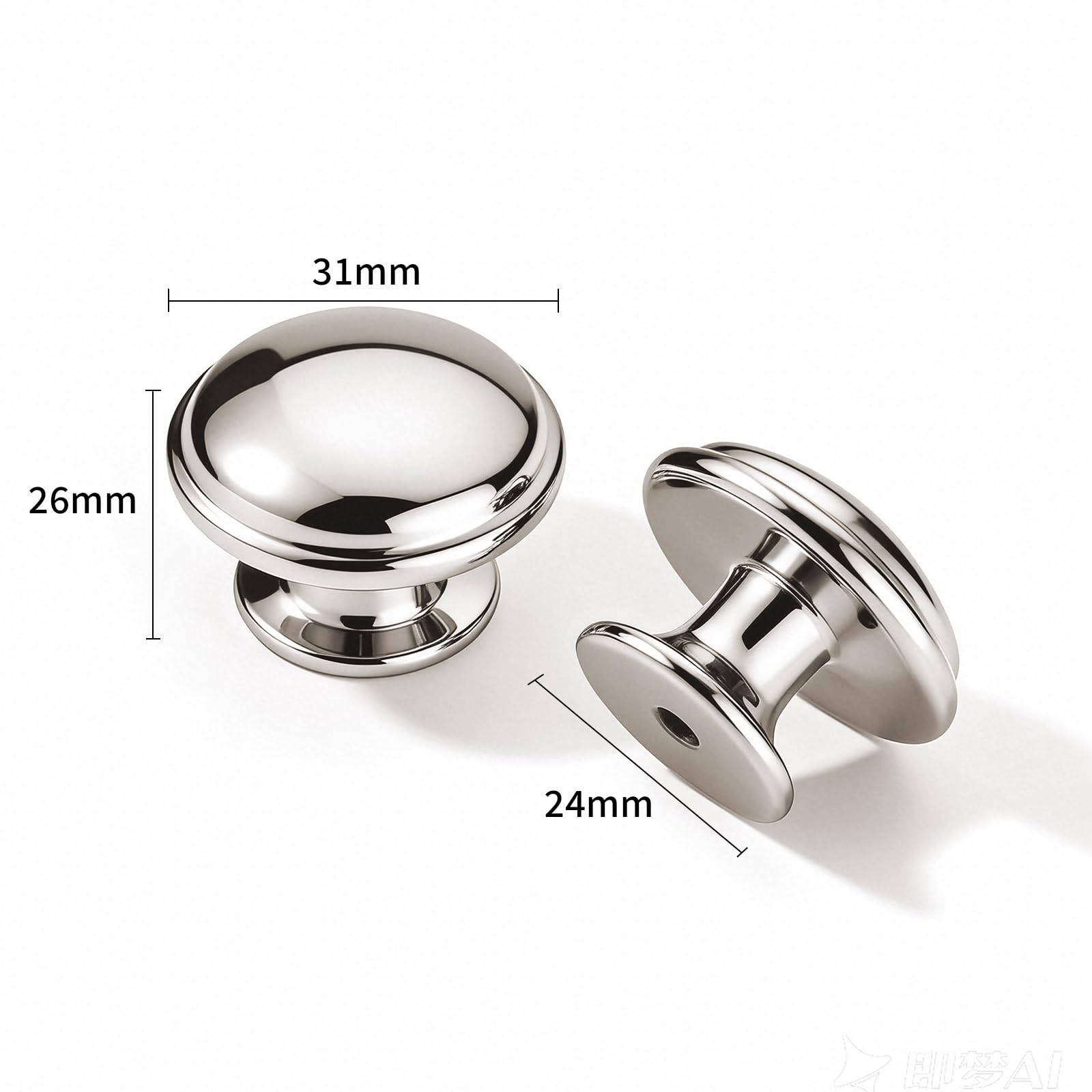 DESIGN374 Round Knob, Polished Nickel, DIA 1 - 1/4 in (32 mm)