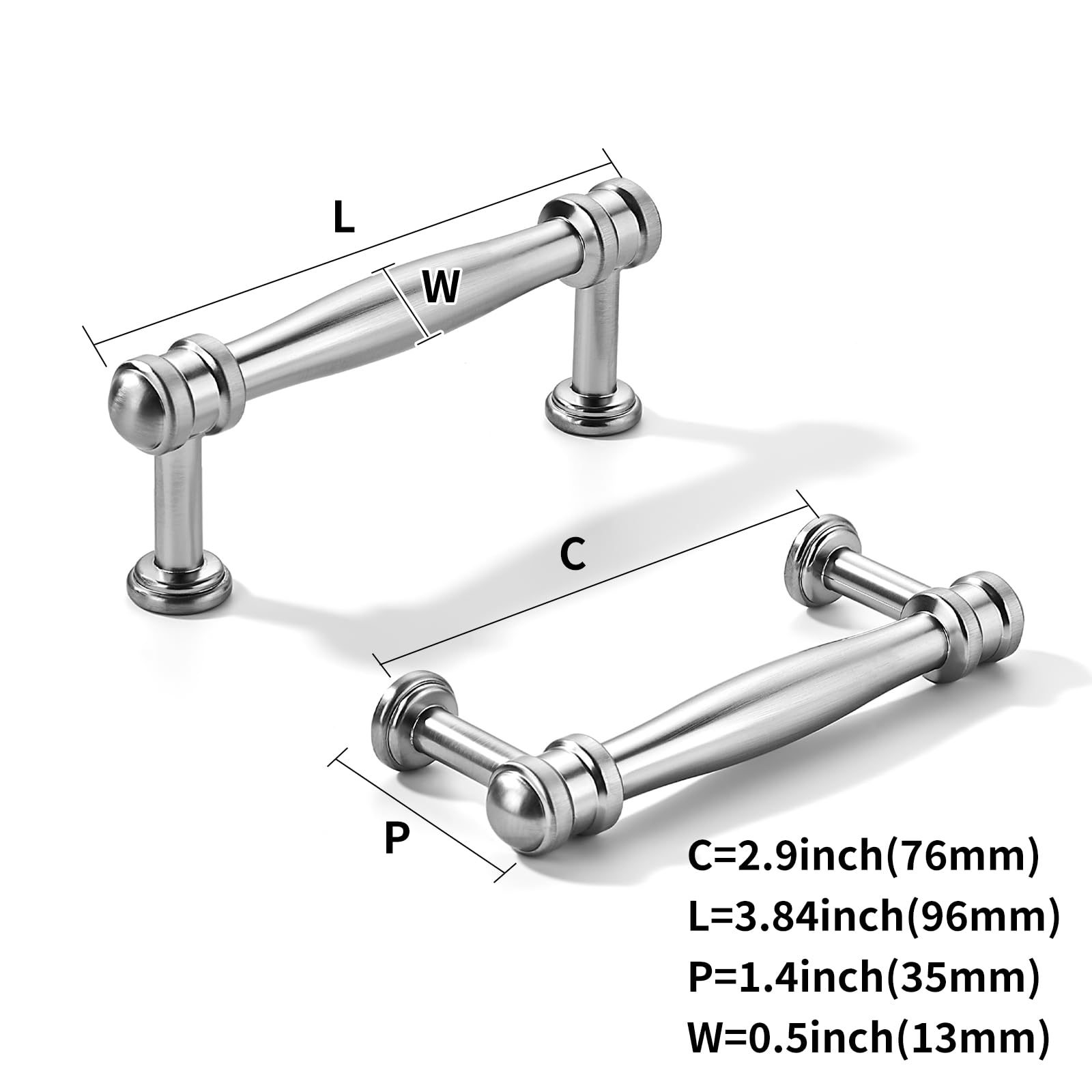 DESIGN375 Brushed Nickel Cabinet Pulls CTC 3 in (76 mm)