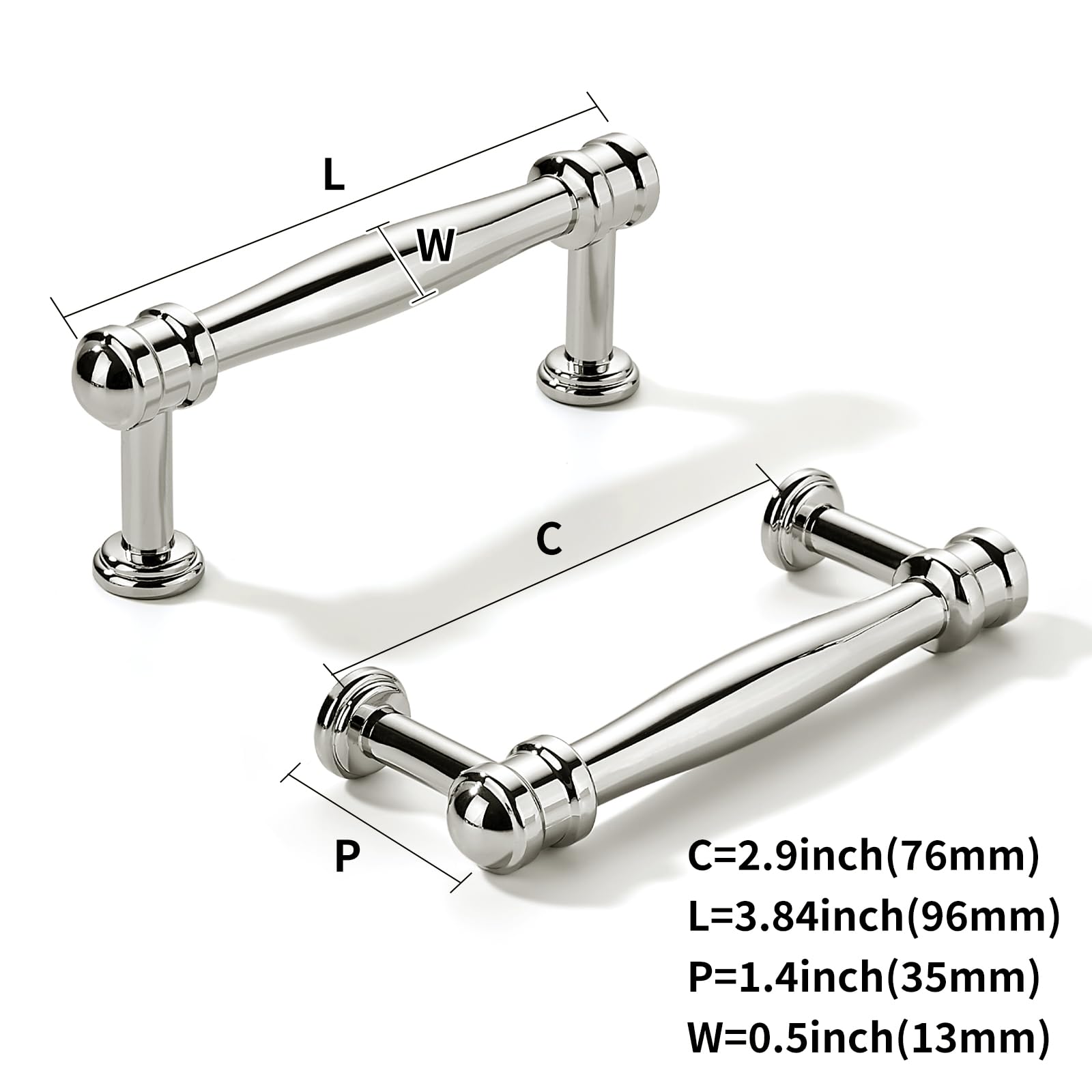 DESIGN375 Polished Nickel Cabinet Pulls CTC 3 in (76 mm)
