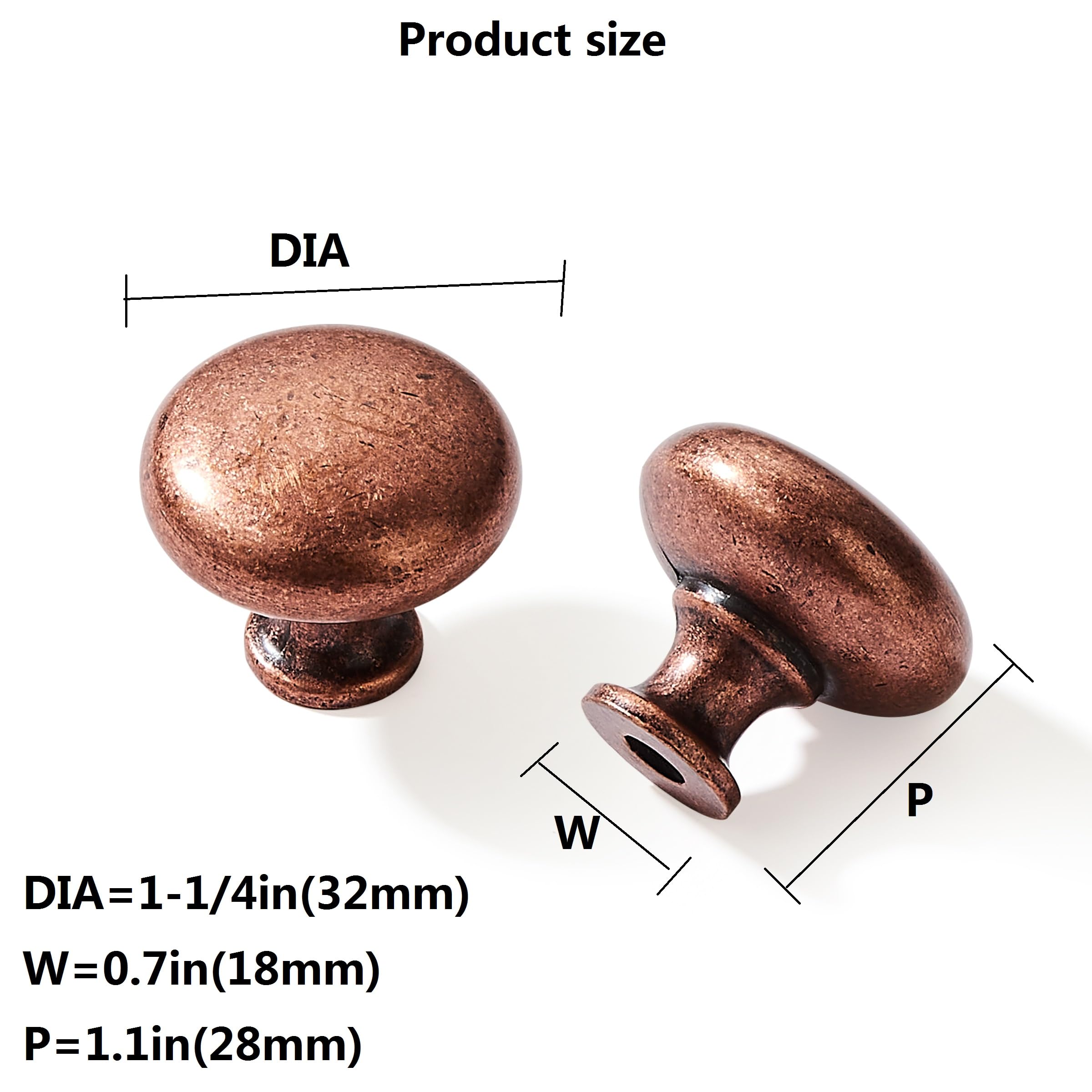 DESIGN304 Round Knob, Antique Copper, DIA 1 - 1/4 in (32 mm)