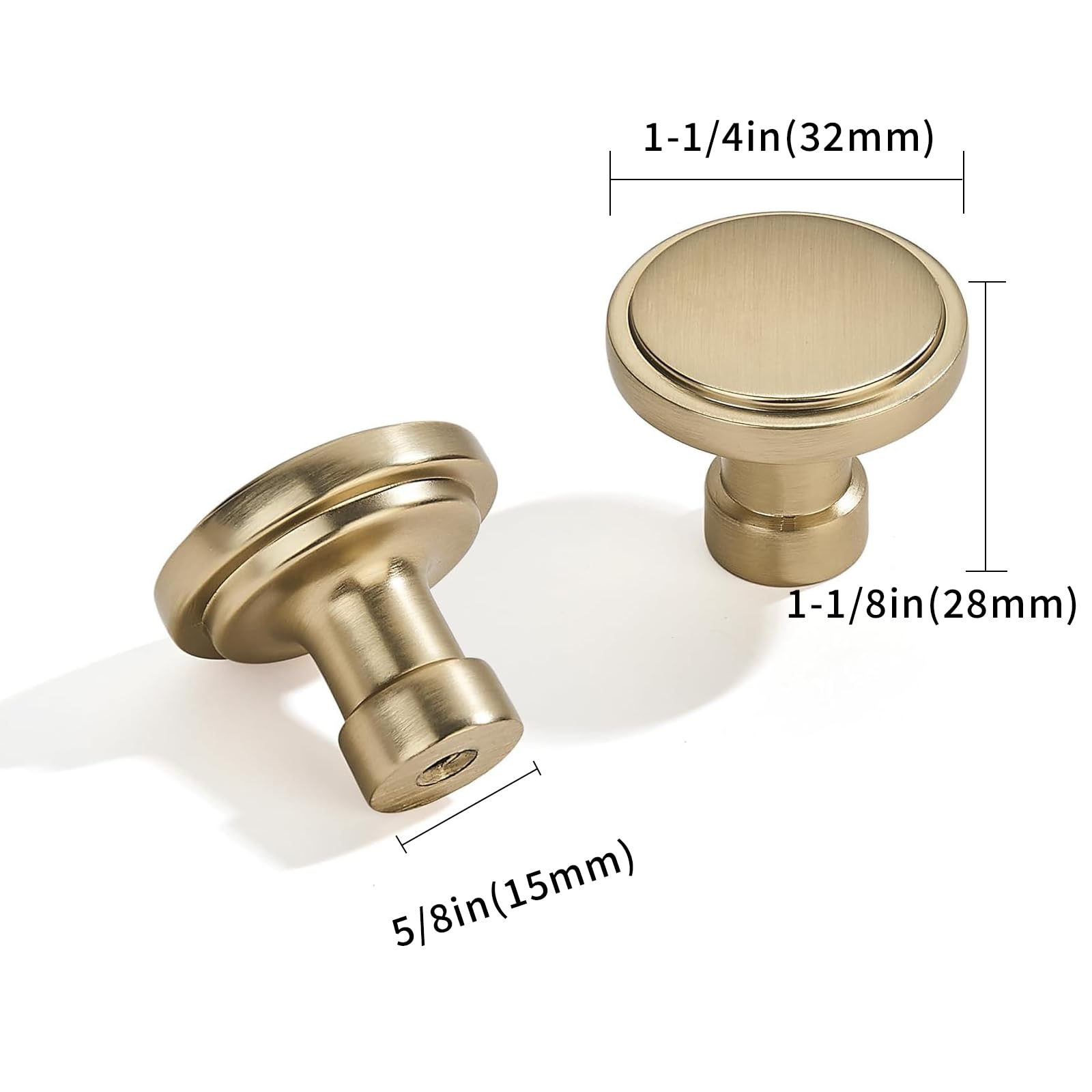 DESIGN344 Round Knob, Brushed Brass, DIA 1 - 1/4 in (32 mm)
