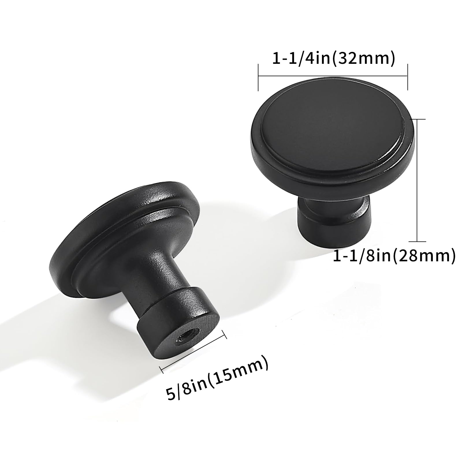 DESIGN344 Round Knob, Matte Black, DIA 1 - 1/4 in (32 mm)