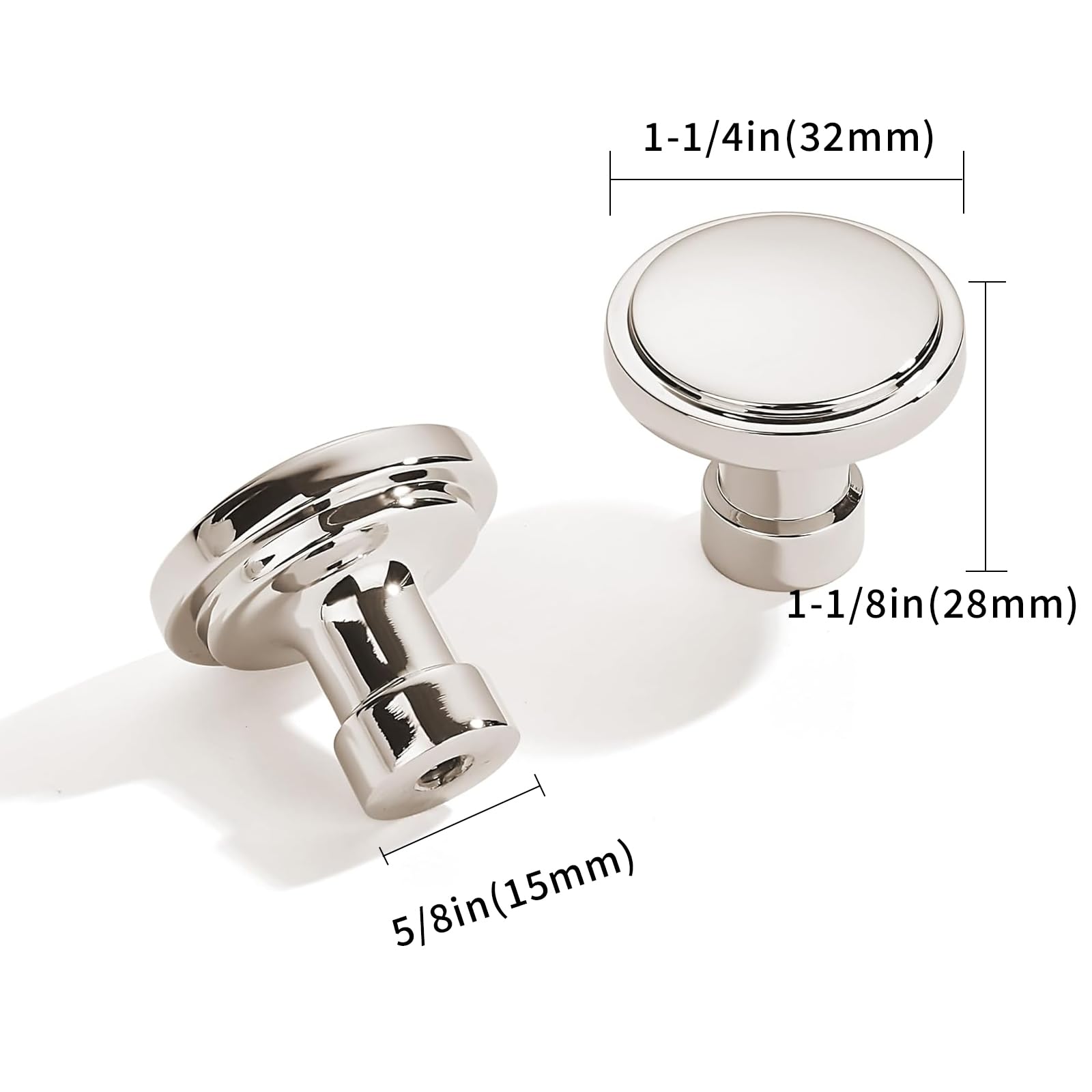 DESIGN344 Round Knob, Polished Nickel, DIA 1 - 1/4 in (32 mm)