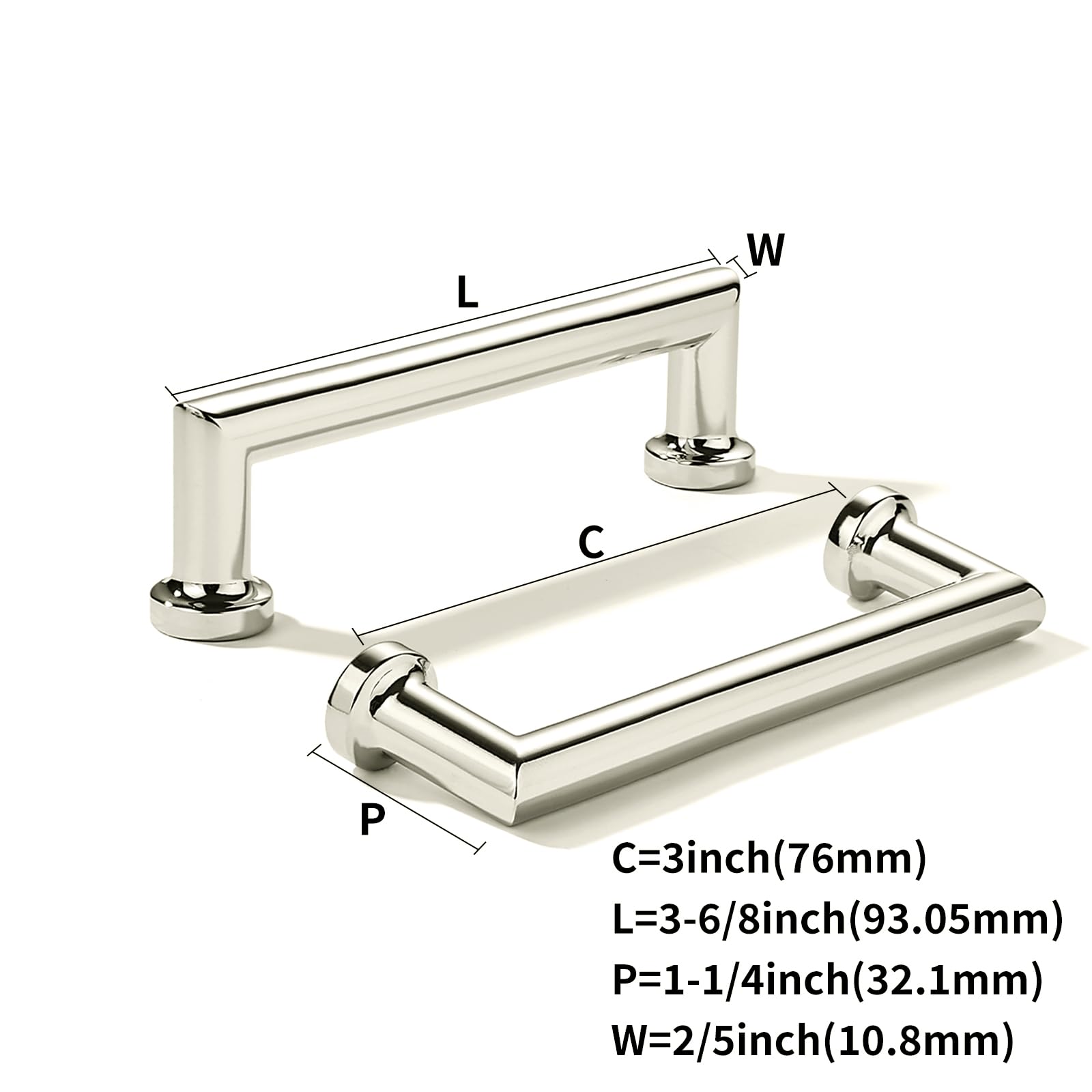 DESIGN348 Polished Nickel Cabinet Pulls CTC 3 in (76 mm)