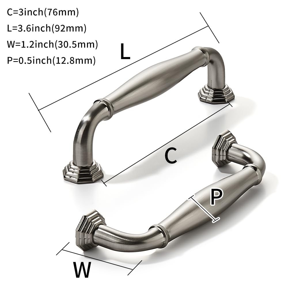 DESIGN324 Brushed Nickel Cabinet Pulls CTC 3 in (76 mm)