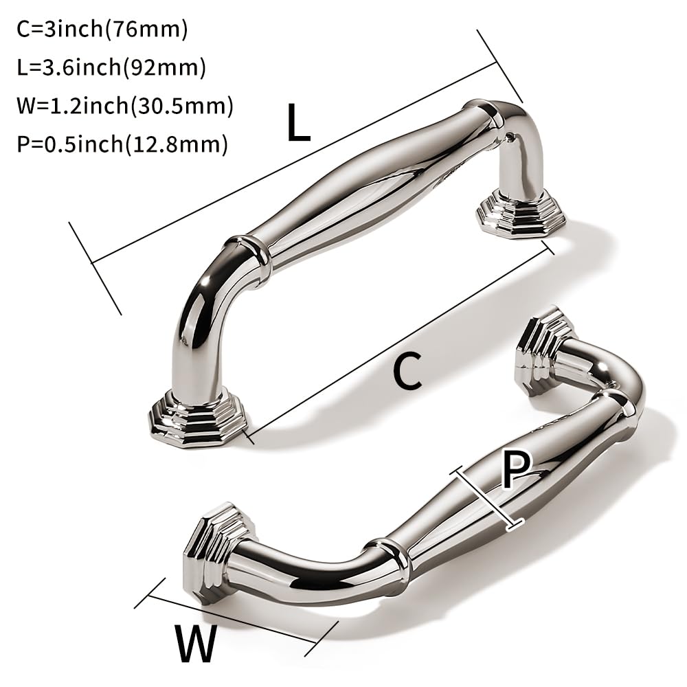 DESIGN324 Polished Nickel Cabinet Pulls CTC 3 in (76 mm)