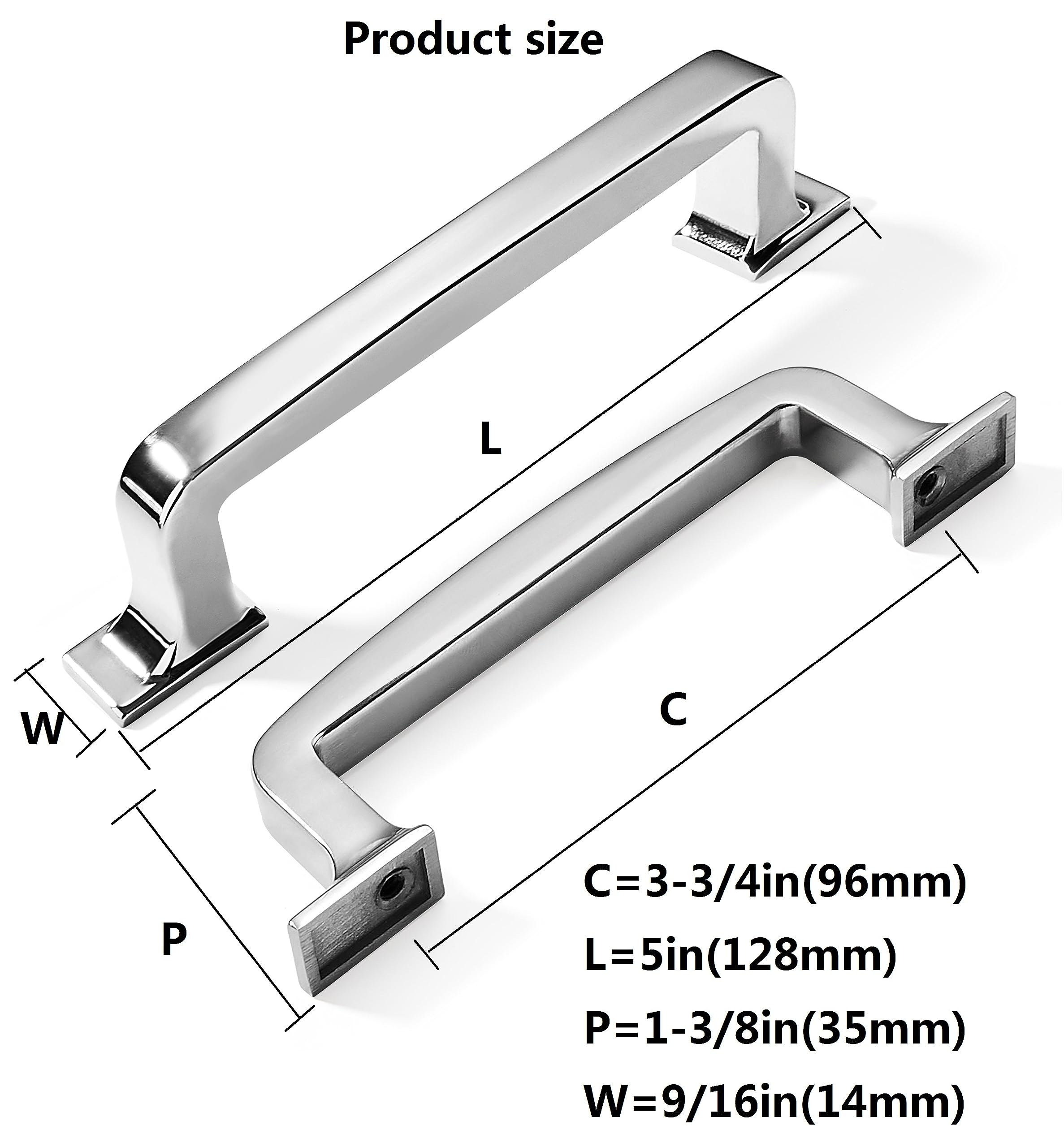 DESIGN266 Polished Nickel Cabinet Pulls CTC 3 - 3/4 in (96 mm)