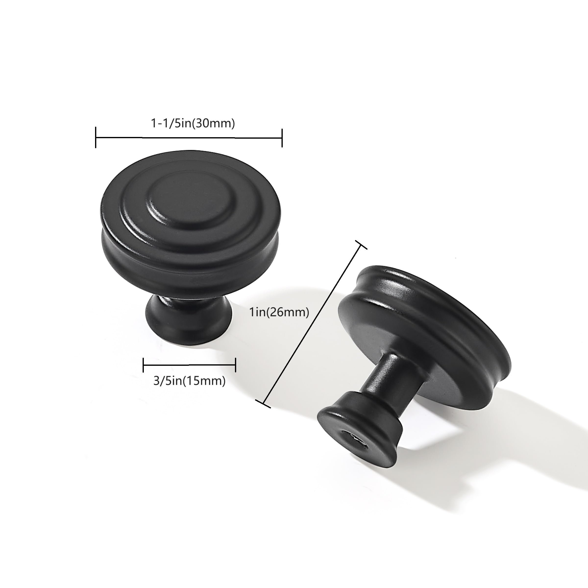 DESIGN306 Round Knob, Matte Black, DIA 1 - 1/4 in (32 mm), 2 Pack