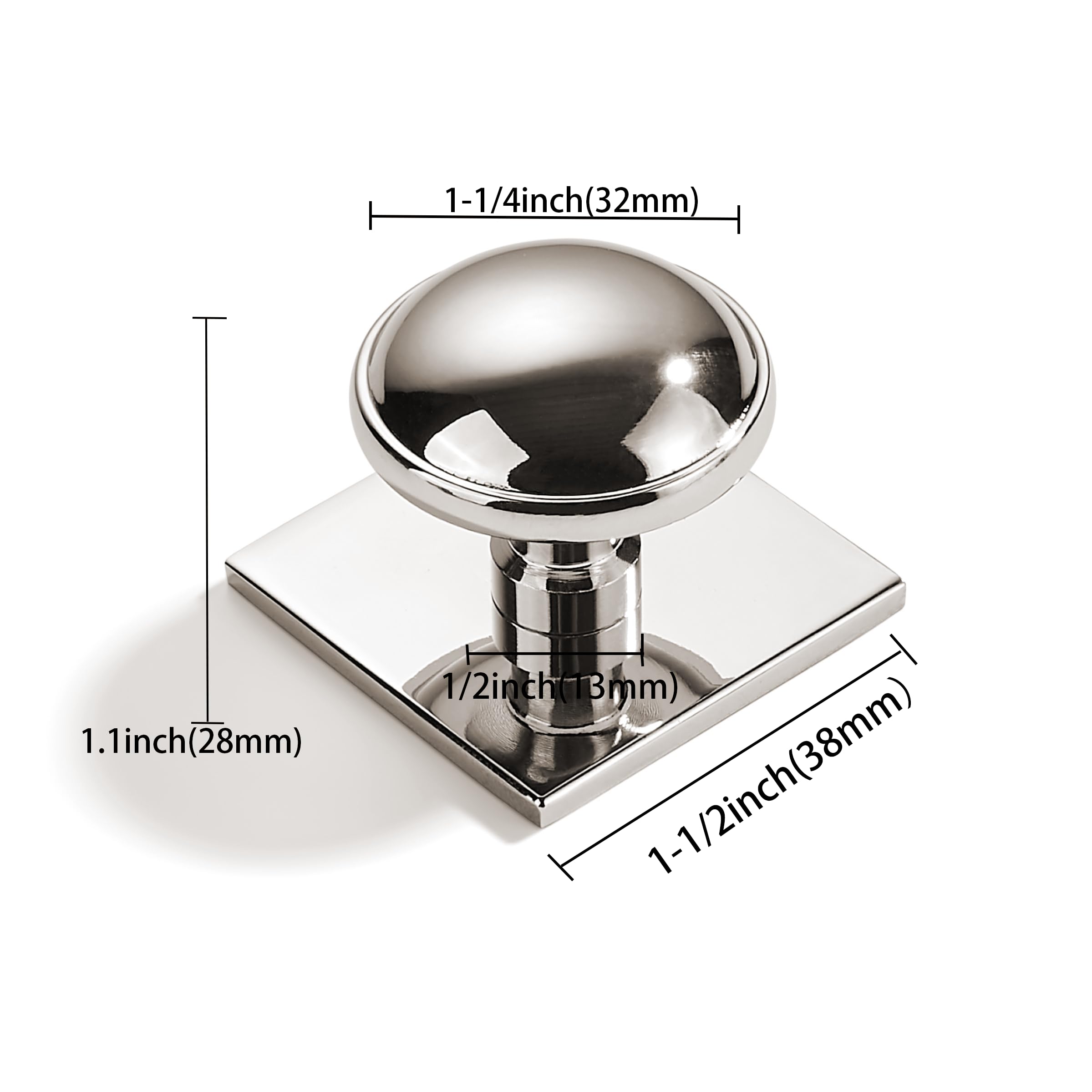 DESIGN077 Round Knob, Polished Nickel, DIA 1 - 1/2 in (38 mm), 2 Pack