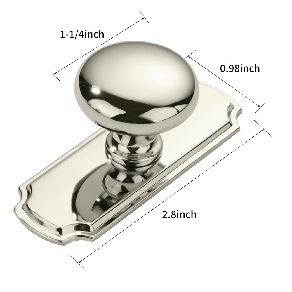 DESIGN113 Round Knob, Polished Nickel, DIA 1 - 1/4 in (32 mm), 2 Pack