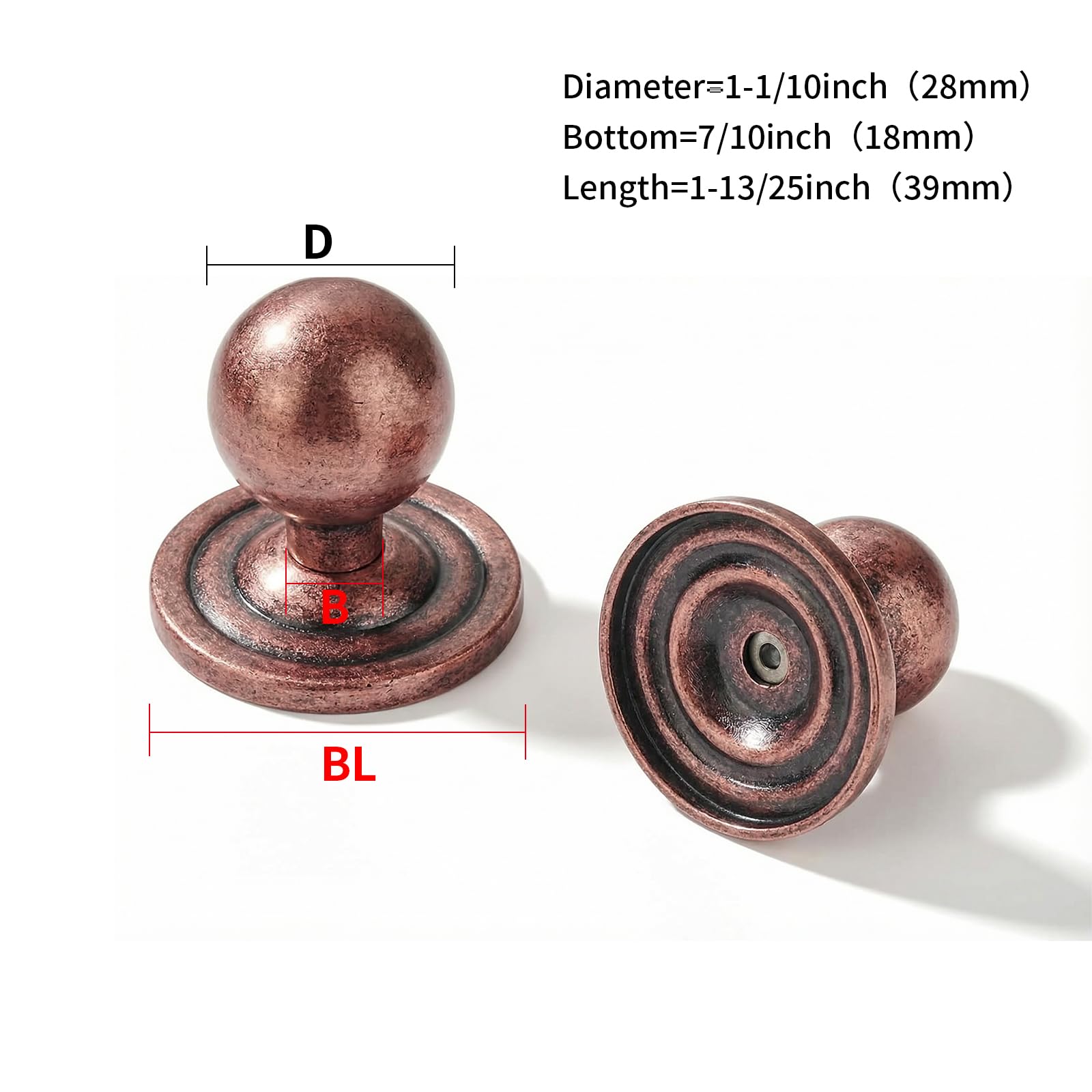 DESIGN205 Round Knob, Antique Copper, DIA 28 mm, 2 Pack