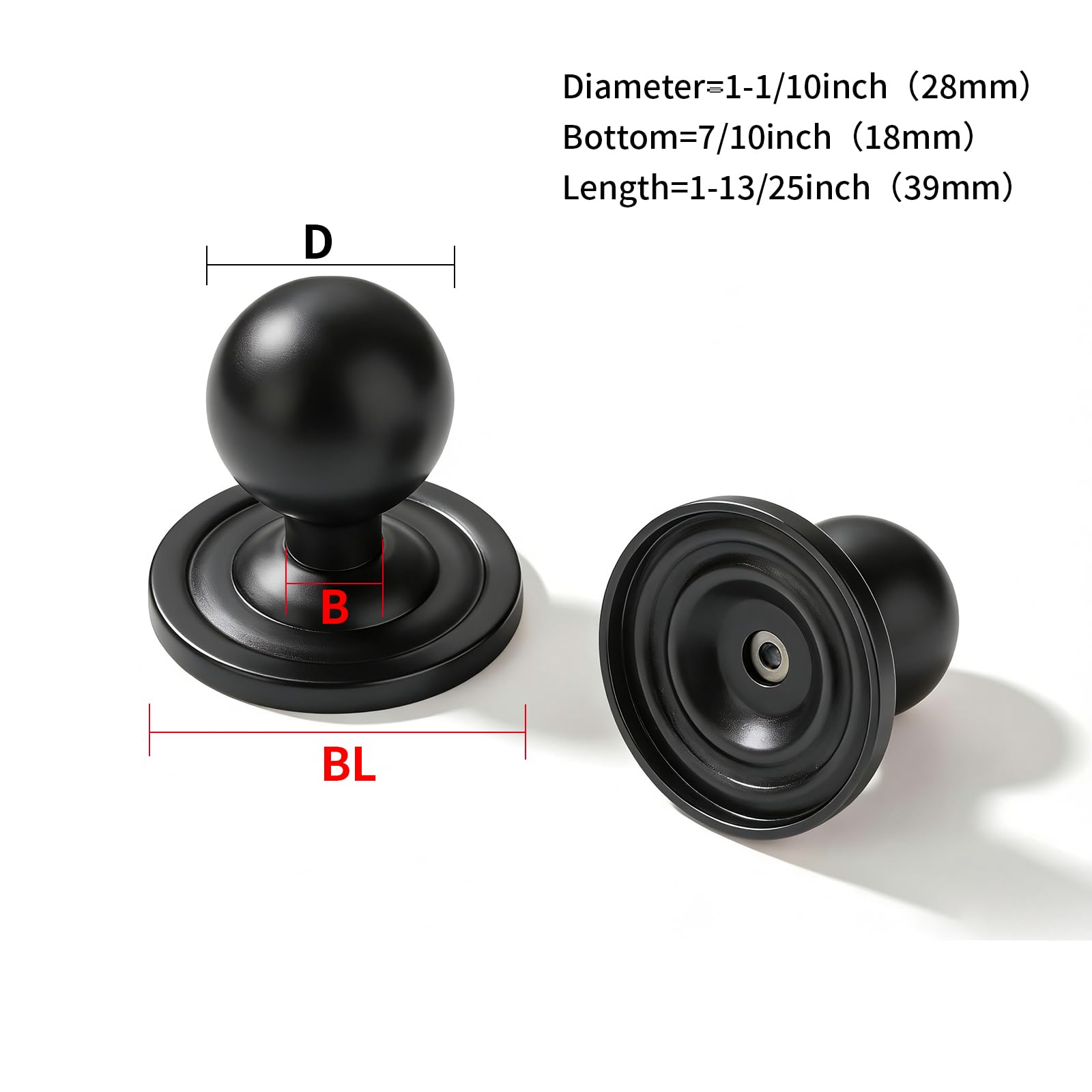 DESIGN205 Round Knob, Matte Black, DIA 28 mm, 2 Pack