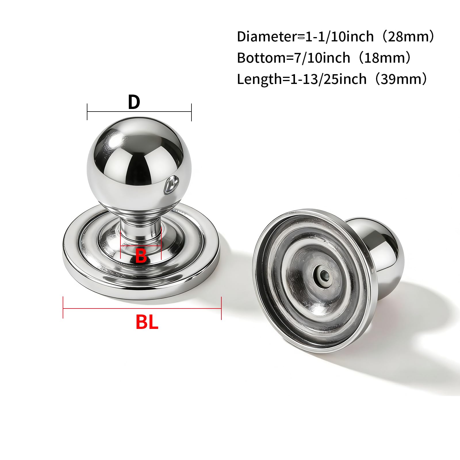 DESIGN205 Round Knob, Polished Nickel, DIA 28 mm, 2 Pack
