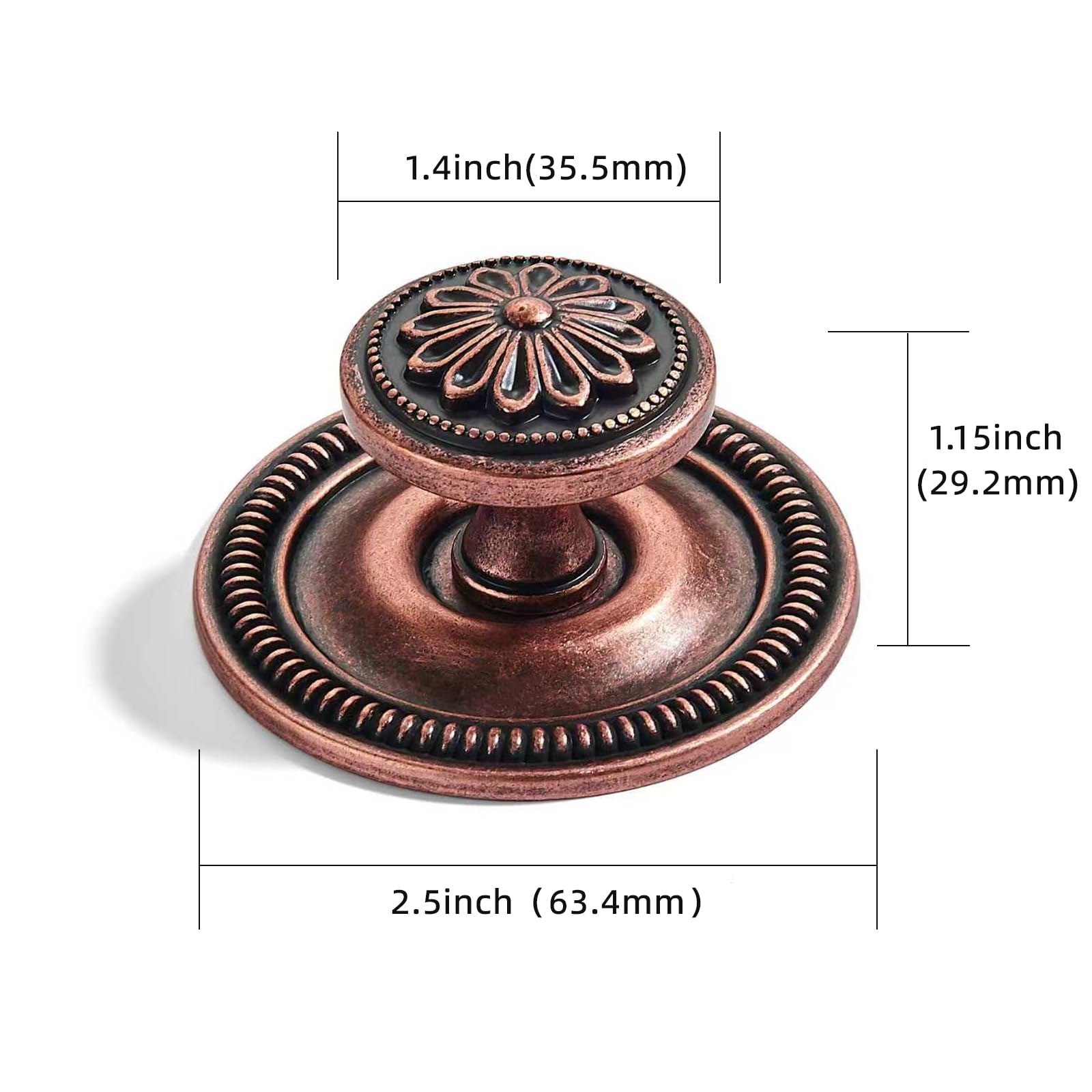 DESIGN321 Round Knob, Antique Copper, DIA 2 - 1/2 in (64 mm), 2 Pack