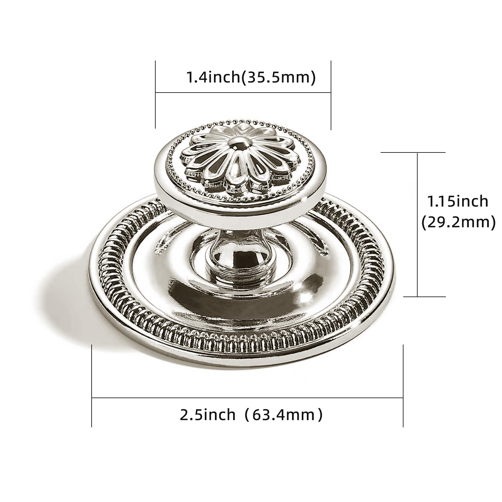 DESIGN321 Round Knob, Polished Nickel, DIA 2 - 1/2 in (64 mm), 2 Pack