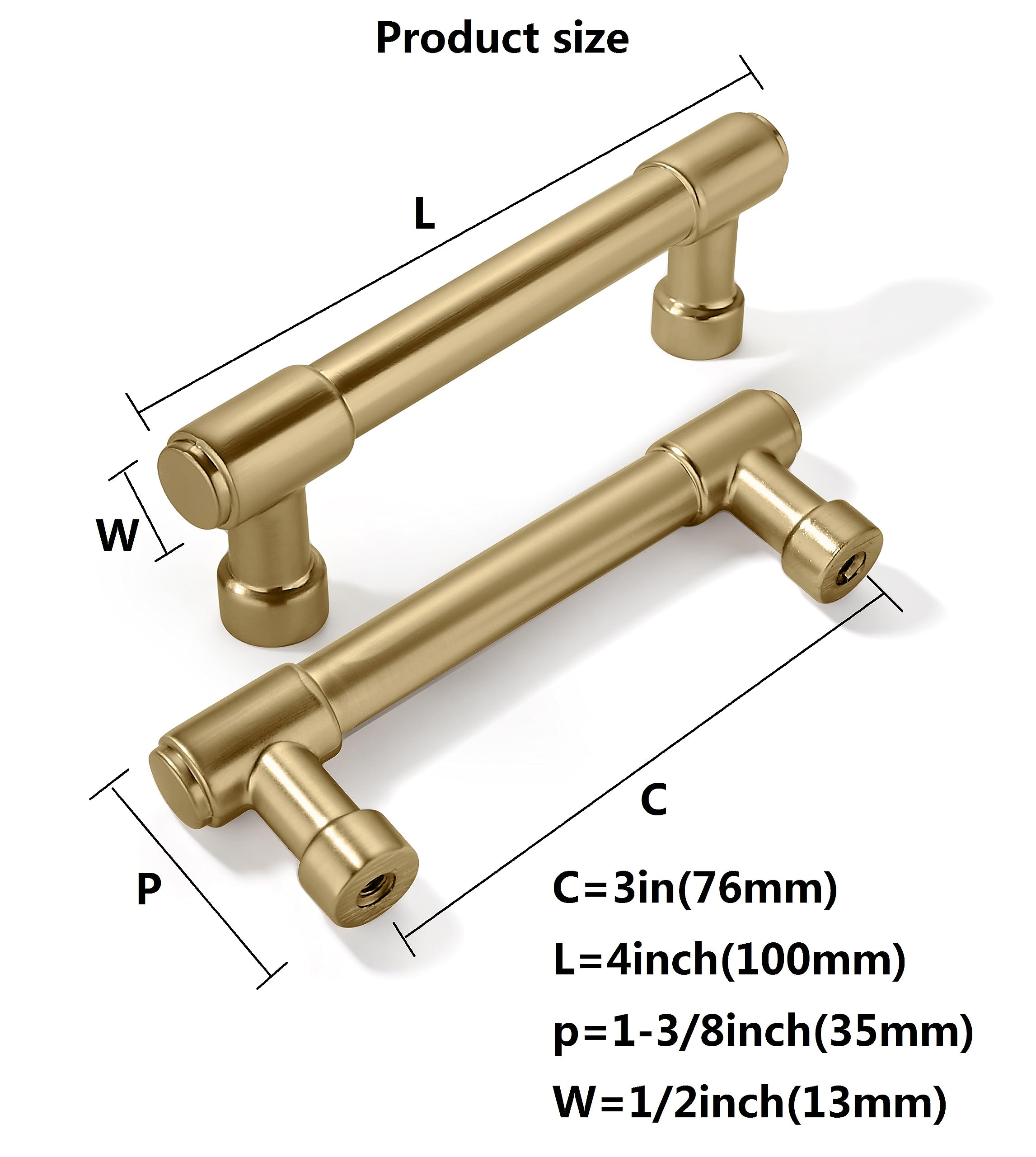 Khtumeware - 3 Matte Champagne Gold Cabinet Pulls CTC 3 in (76 mm) 10 Pack