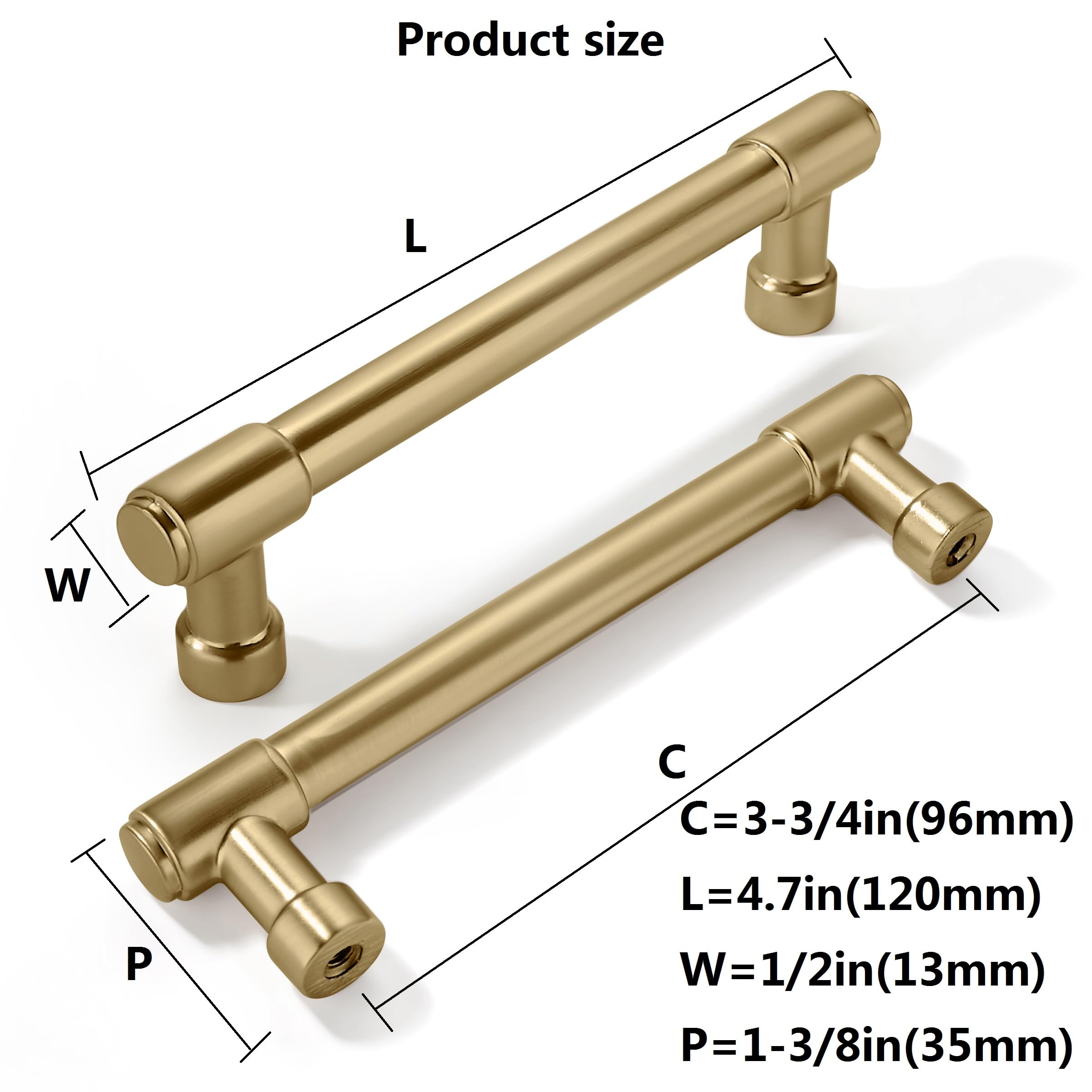 Khtumeware - 3.75 Matte Champagne Gold Cabinet Pulls CTC 3 - 3/4 in (96 mm) 10 Pack