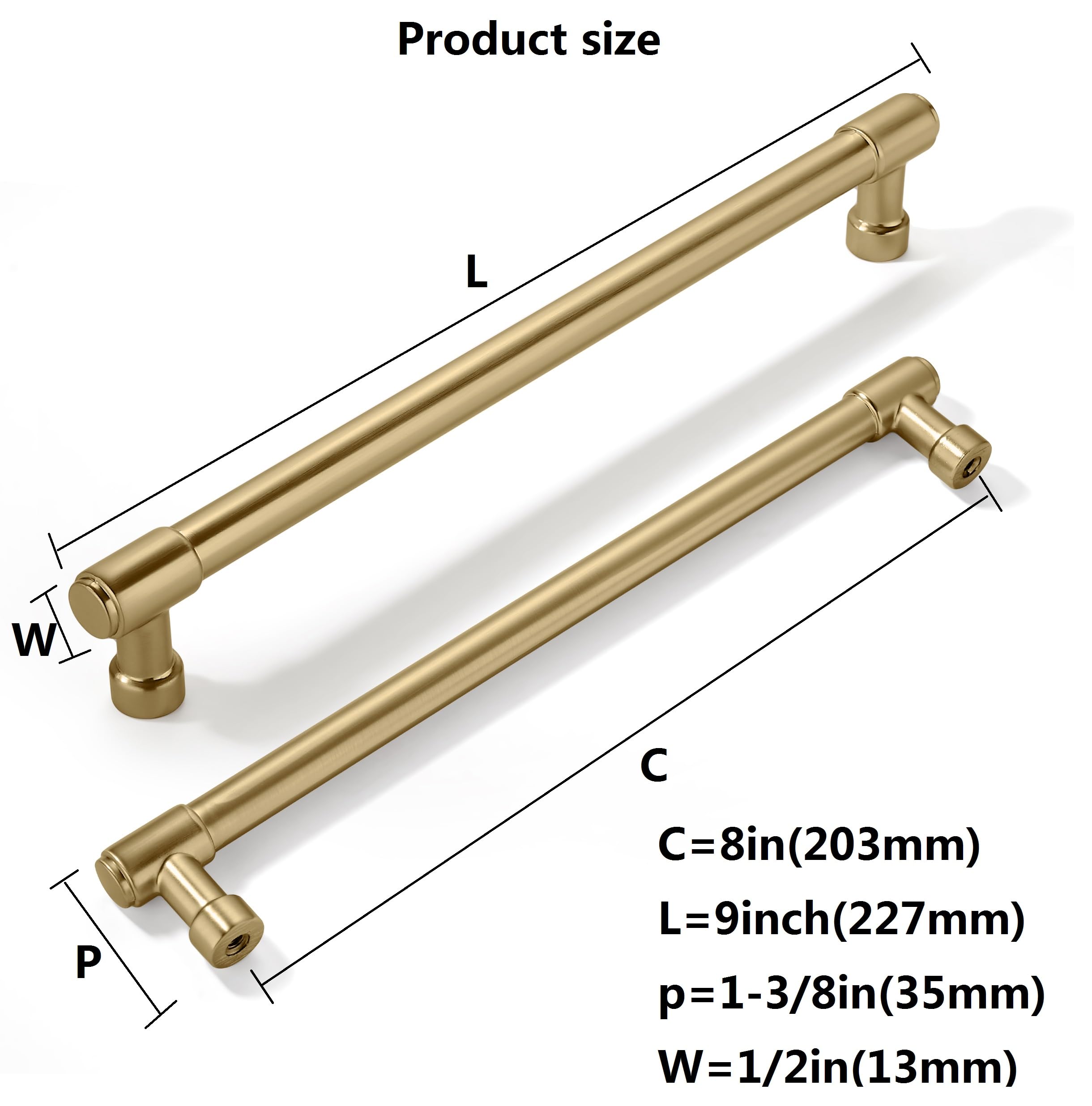 Khtumeware - 8 Matte Champagne Gold Cabinet Pulls CTC 8 in (203 mm) 10 Pack
