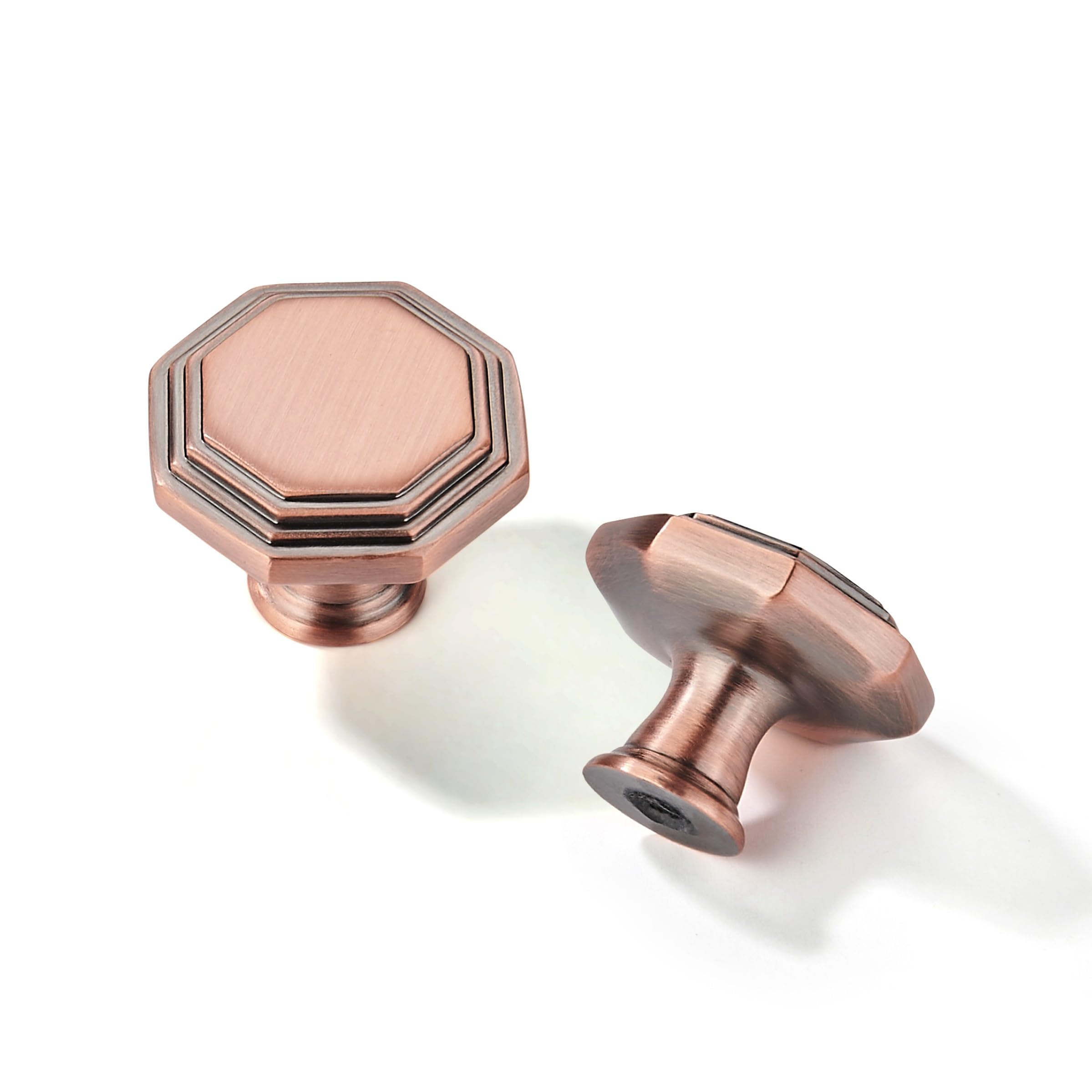 Khtumeware 10 Pack 1-1/4 Inch Brushed Antique Copper Cabinet Knobs Red Copper Cabinet Knobs Heavy Duty Solid Cabinet Hardware for Cupboard Drawer Pulls Dresser Handle image
